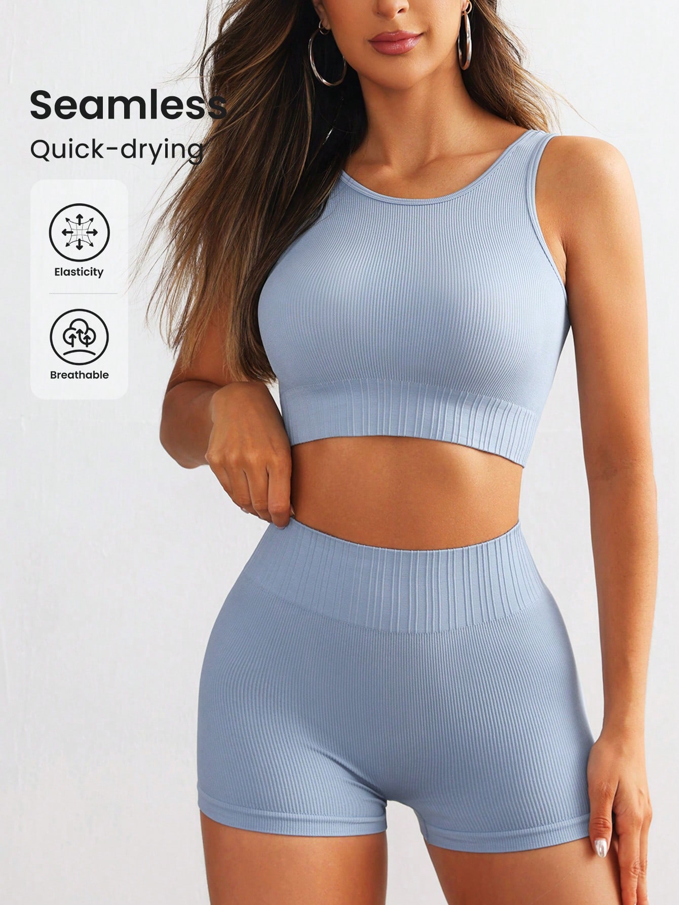 Tank Top Ribbed - طقم يوجا نسائي بدون خياطة مضلع،